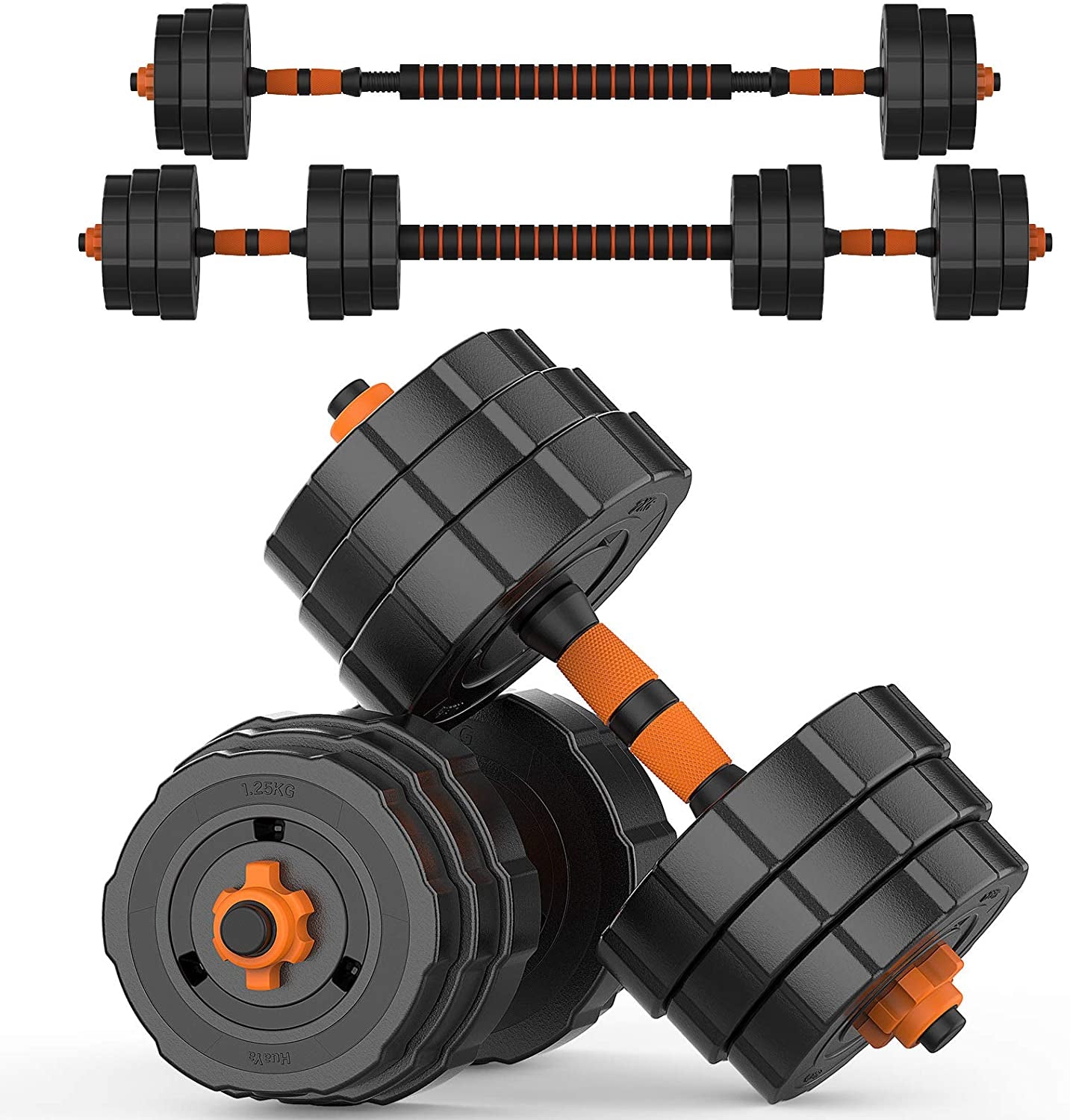 Versatile 44Lbs Adjustable Dumbbells Set - 2 in 1 Barbell & Dumbbells with Non-Slip Neoprene Grip for Home Gym Fitness Training, Perfect for Men & Women!