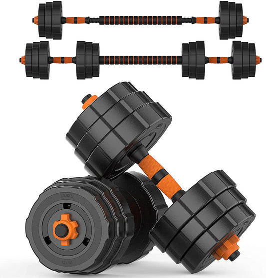 Versatile 44Lbs Adjustable Dumbbells Set - 2 in 1 Barbell & Dumbbells with Non-Slip Neoprene Grip for Home Gym Fitness Training, Perfect for Men & Women!