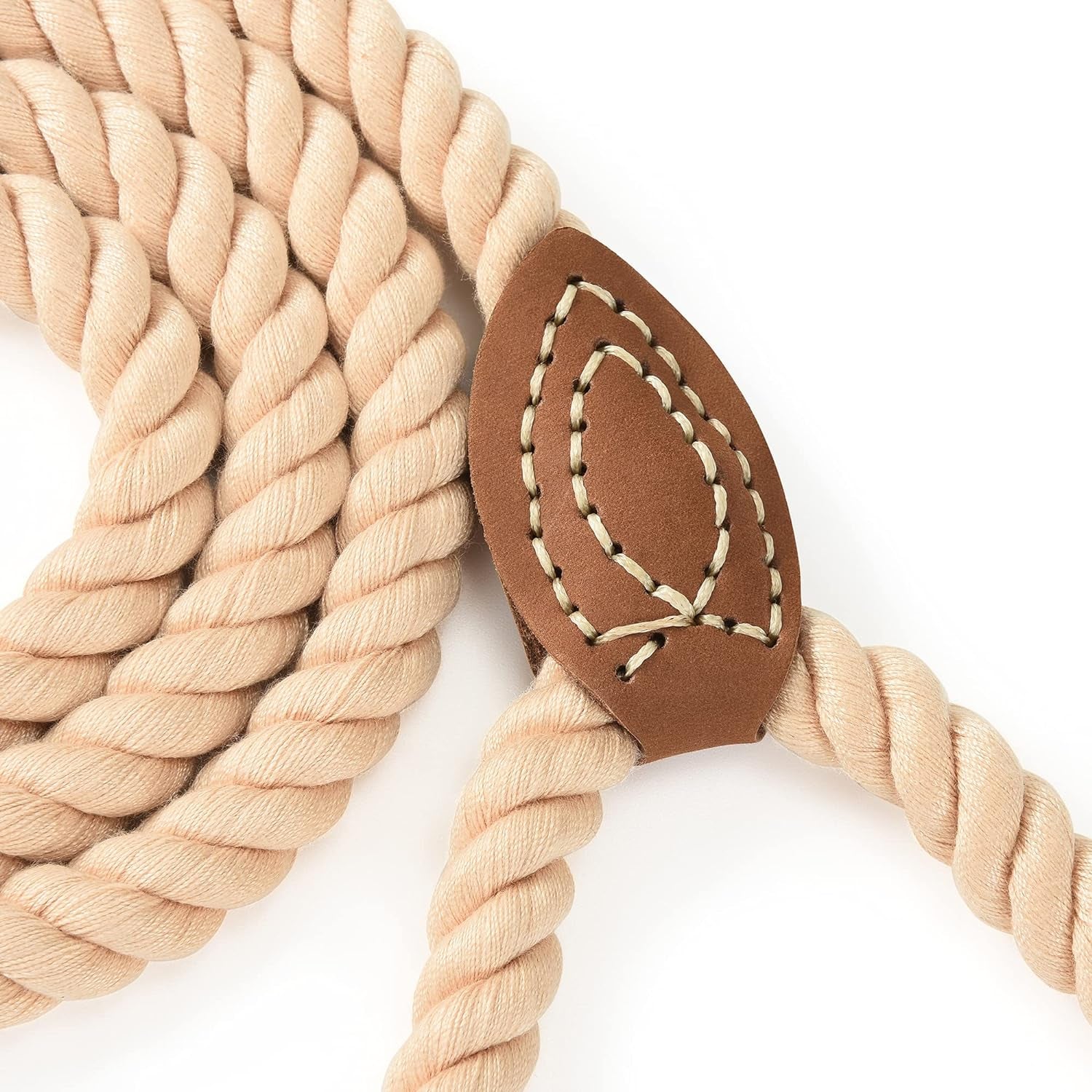 Dog Leash, Braided Cotton Rope Leashes with Leather Tip - Heavy Duty Metal Clasp, 6FT, 1/2" Thick - Wedding, Walking & Training Leash for Small Medium Large Dogs (Light Brown)