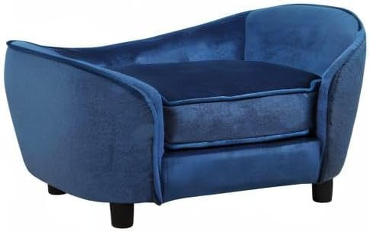Luxurious Velvet & Linen Pet Sofa Bed with Removable Washable Cushion - Perfect for Small Dogs and Cats (Blue)