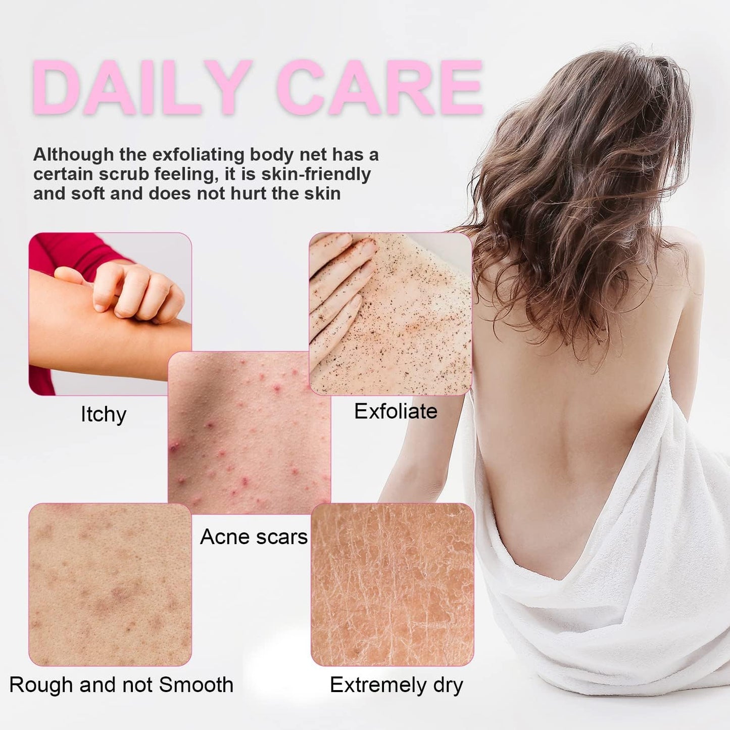 3 Pcs African Exfoliating Net Sponge African Bath Sponge Scrubbing Rag Net African Wash Shower Long Net Body Scrubber