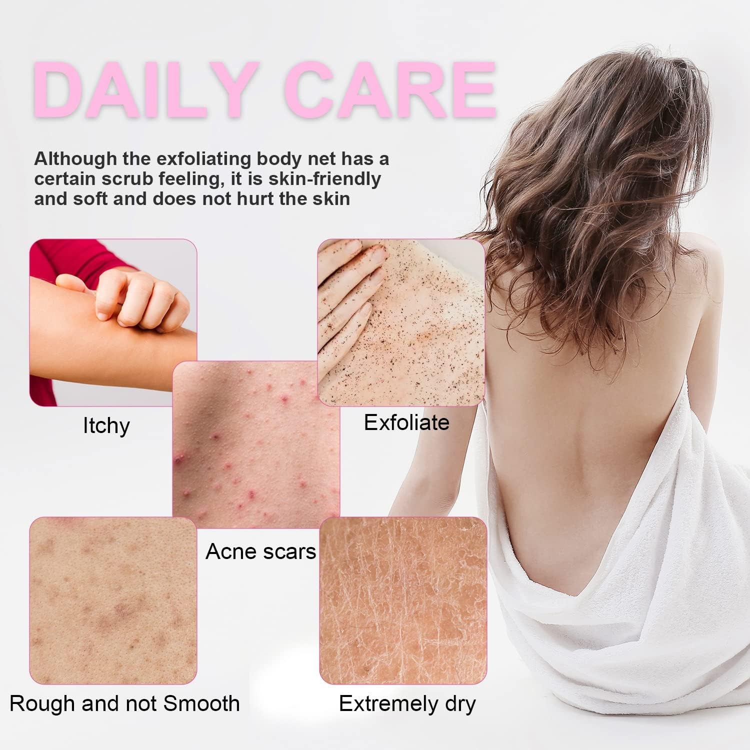 3 Pcs African Exfoliating Net Sponge African Bath Sponge Scrubbing Rag Net African Wash Shower Long Net Body Scrubber