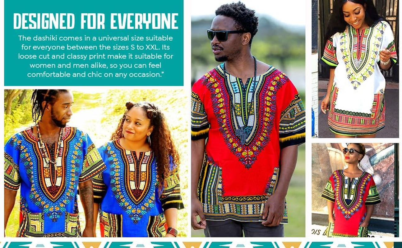 African Dashiki Cotton Shirt Men Women Festival Boho Hippie 60'S 70'S Bohemian