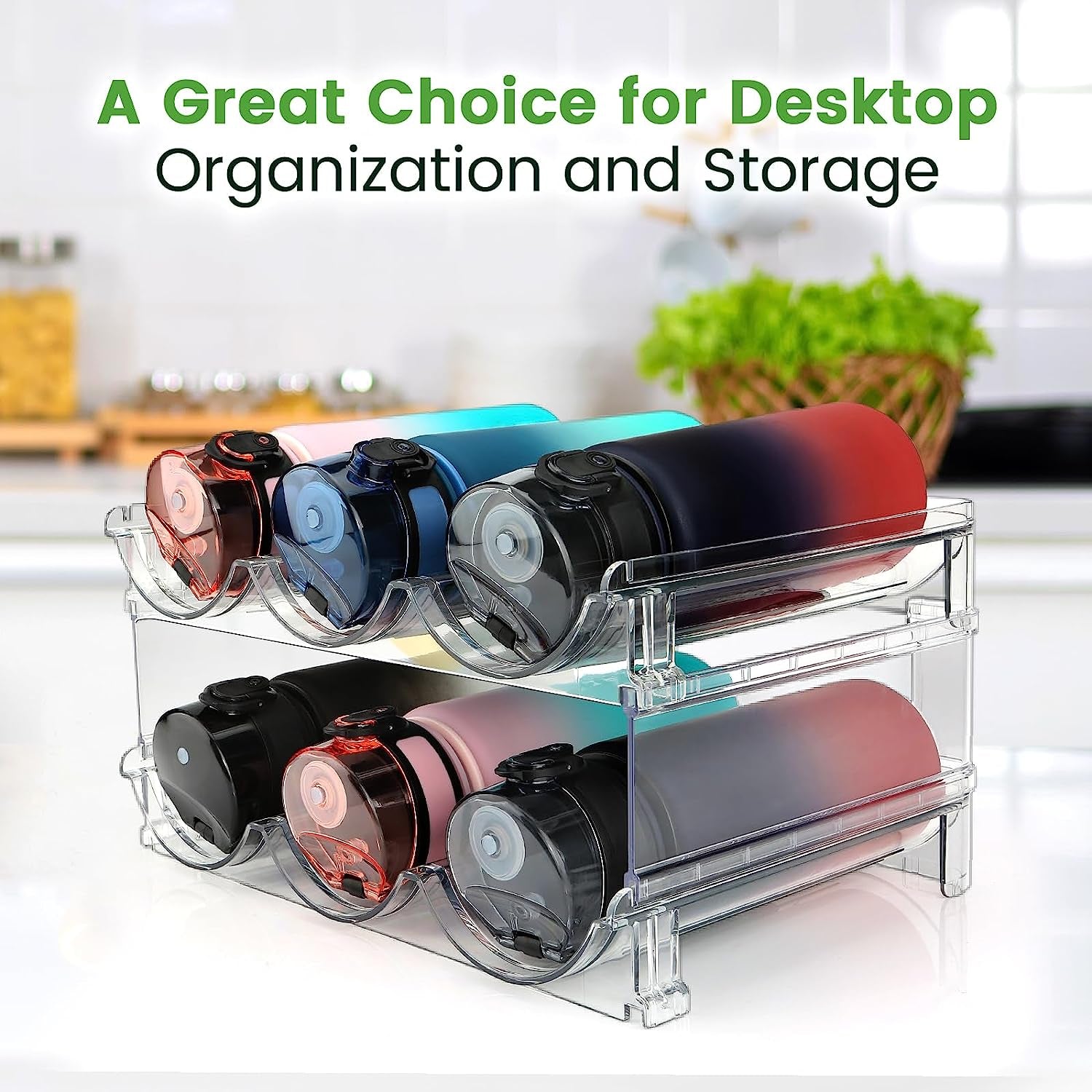Stackable Water Bottle Organizer - 2 Pack Cabinet Storage Rack for Efficient Water Bottle Storage