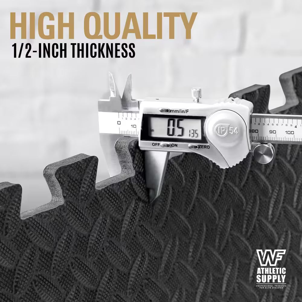 Puzzle Exercise Mat Black 24 In. X 24 In. X 0.5 In. EVA Foam Interlocking Tiles with Border (24 Sq. Ft.)