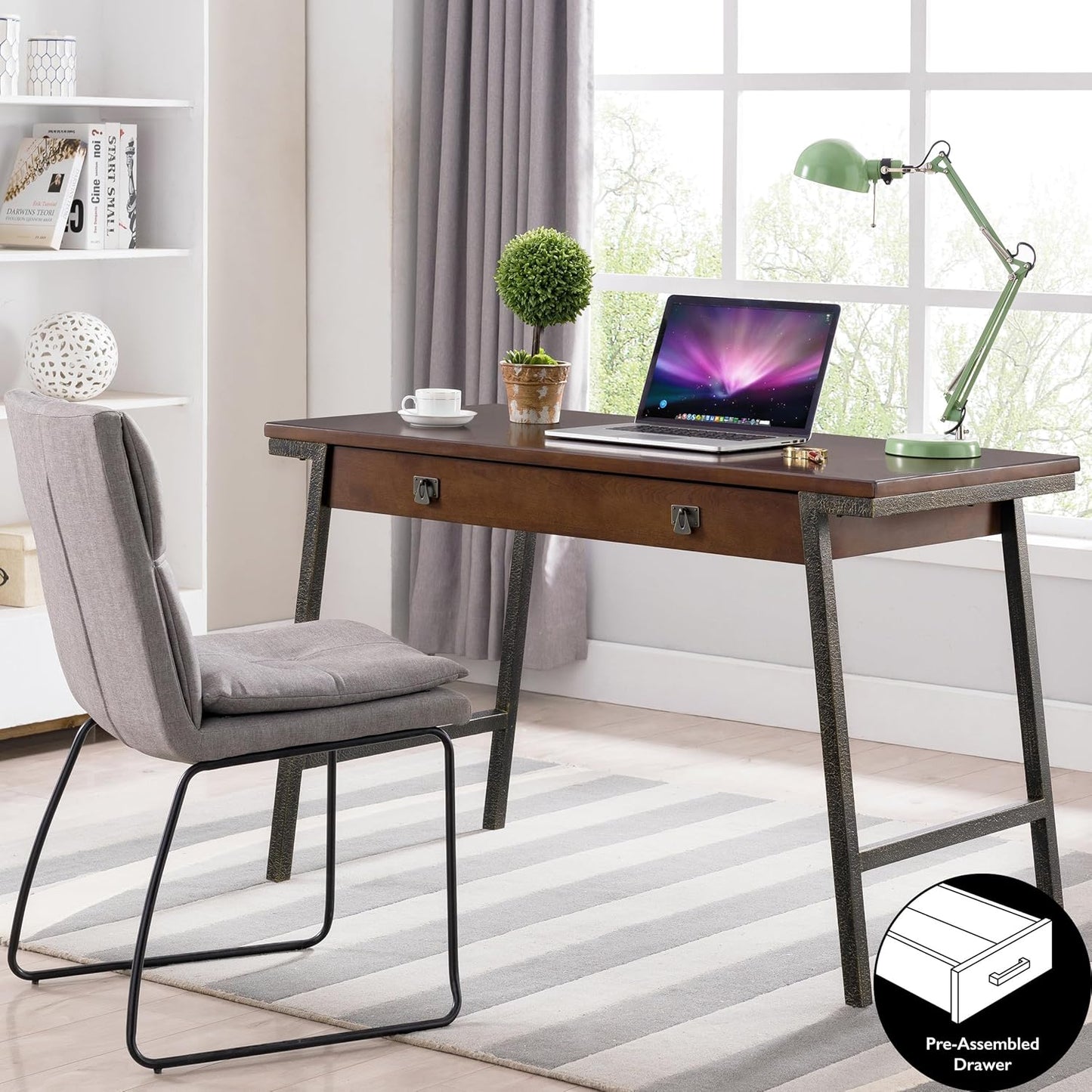 Stylish and Functional 11400 Empiria Metal and Wood Laptop Desk with Convenient Drop Front Keyboard Drawer in Walnut and Foundry Bronze