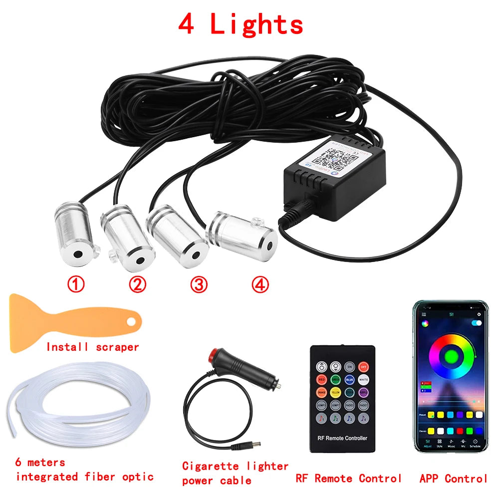Transform Your Ride with RGB LED Car Interior Ambient Strip Lights - APP Remote Control & Fiber Optic Neon Atmosphere Kit!