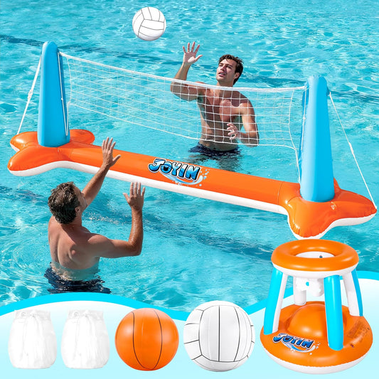 Ultimate XL Inflatable Pool Float Set - 125" Volleyball Net & Basketball Hoops for Endless Summer Fun!