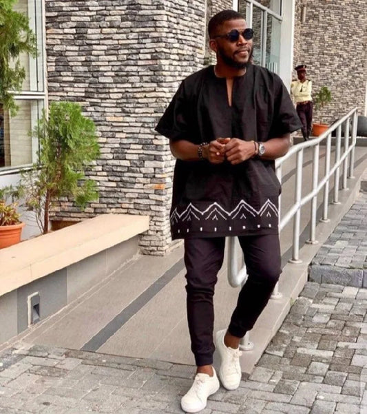 African Men's Long Sleeve Attire - Groomsmen Wedding Suit Set, Featuring Traditional Senator Dashiki Design