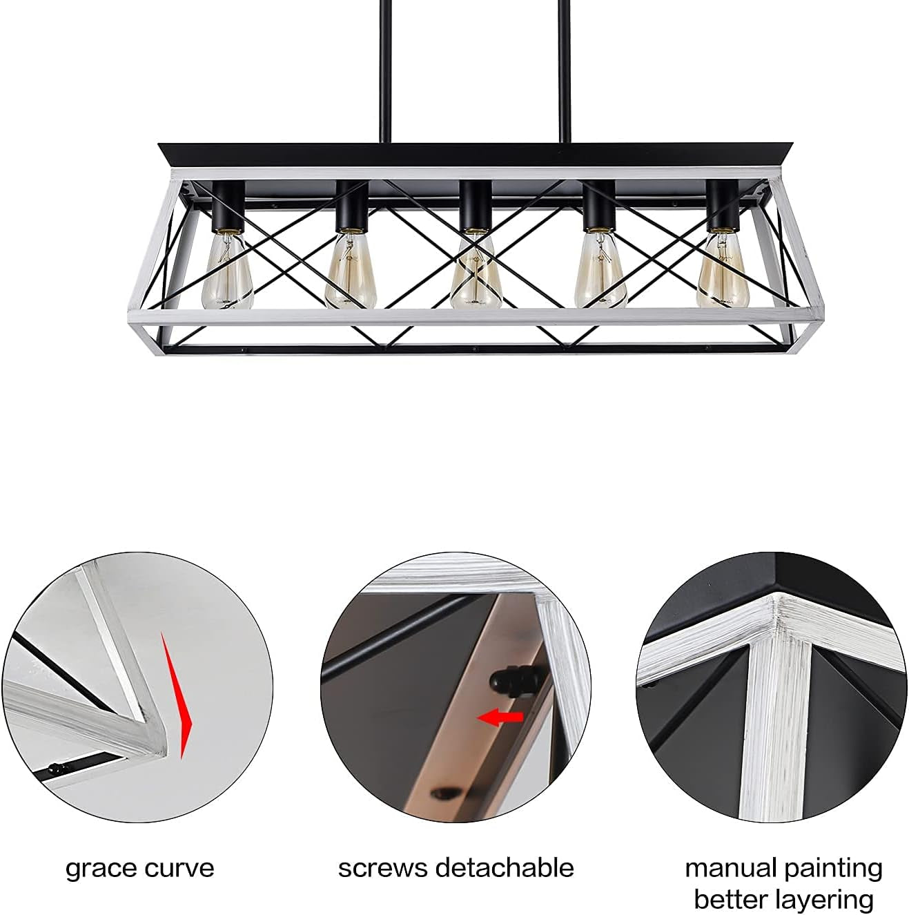 Elegant 5-Light Rustic Farmhouse Pendant Chandelier for Dining Room & Kitchen Island