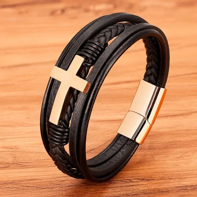 Stylish Men's Cross Bracelet - Gold Cross