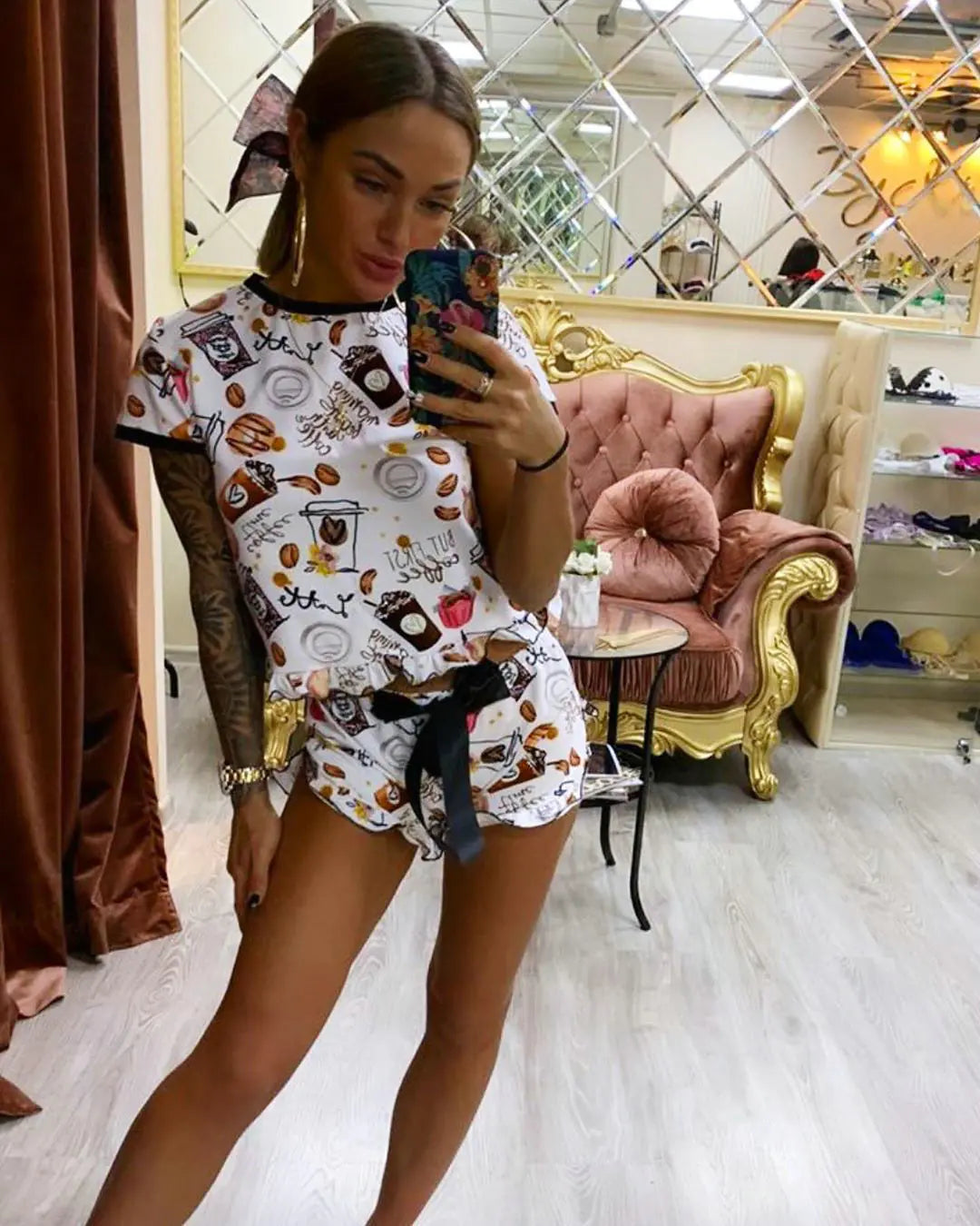 Trendy Printed Short Sleeve Lounge Set