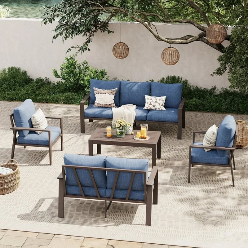 Aluminum Patio Furniture Set, Contemporary Outdoor Couch Set, Aluminum Patio Conversation Set, Blue