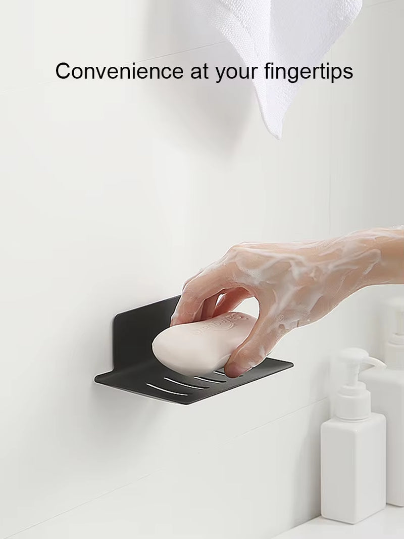 Soap Dish Shower Waterfall Black Stainless Steel Soap Tray Self Adhesive Bar Soap Holder with Drain for Shower Bathroom Kitchen