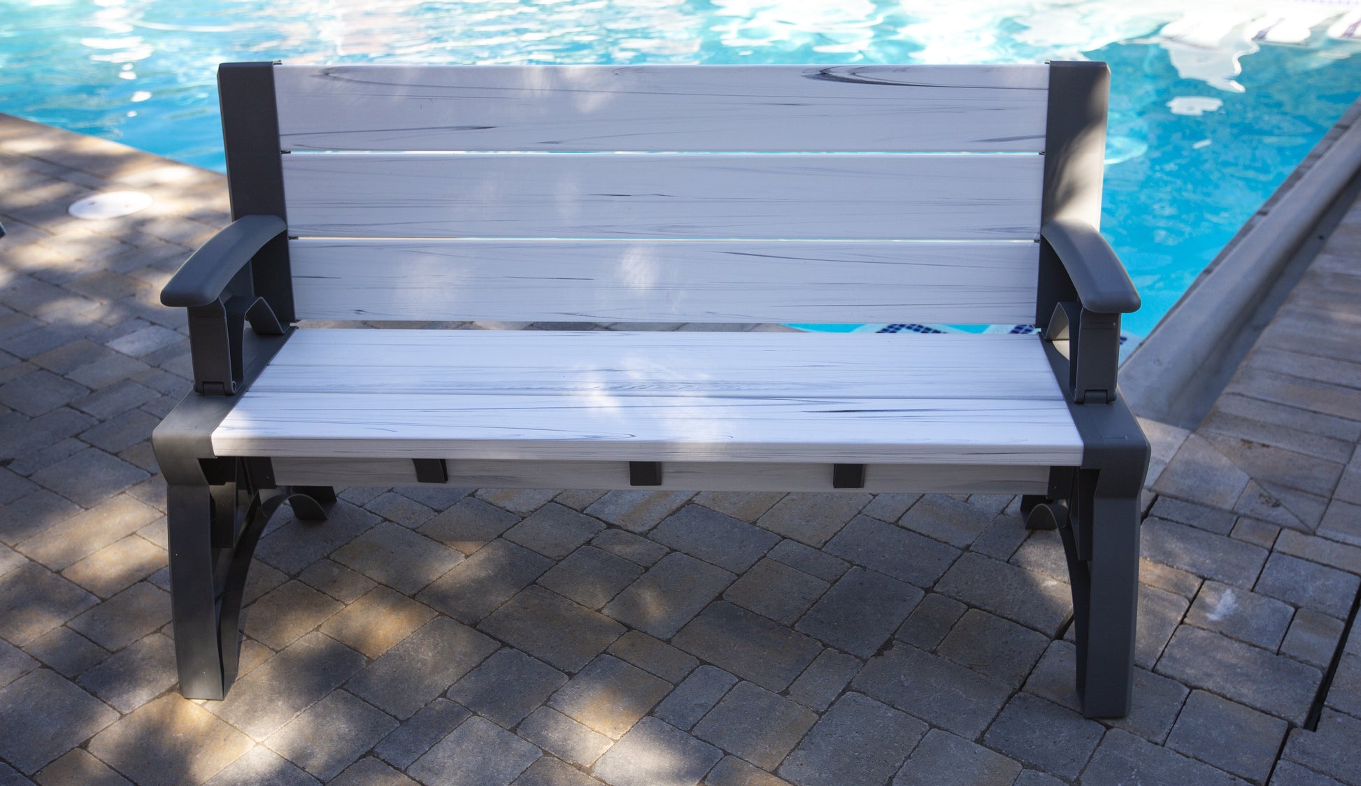 60" Outdoor / Vinyl Patio Bench Picnic Table, Platinum White Birch, Generation II