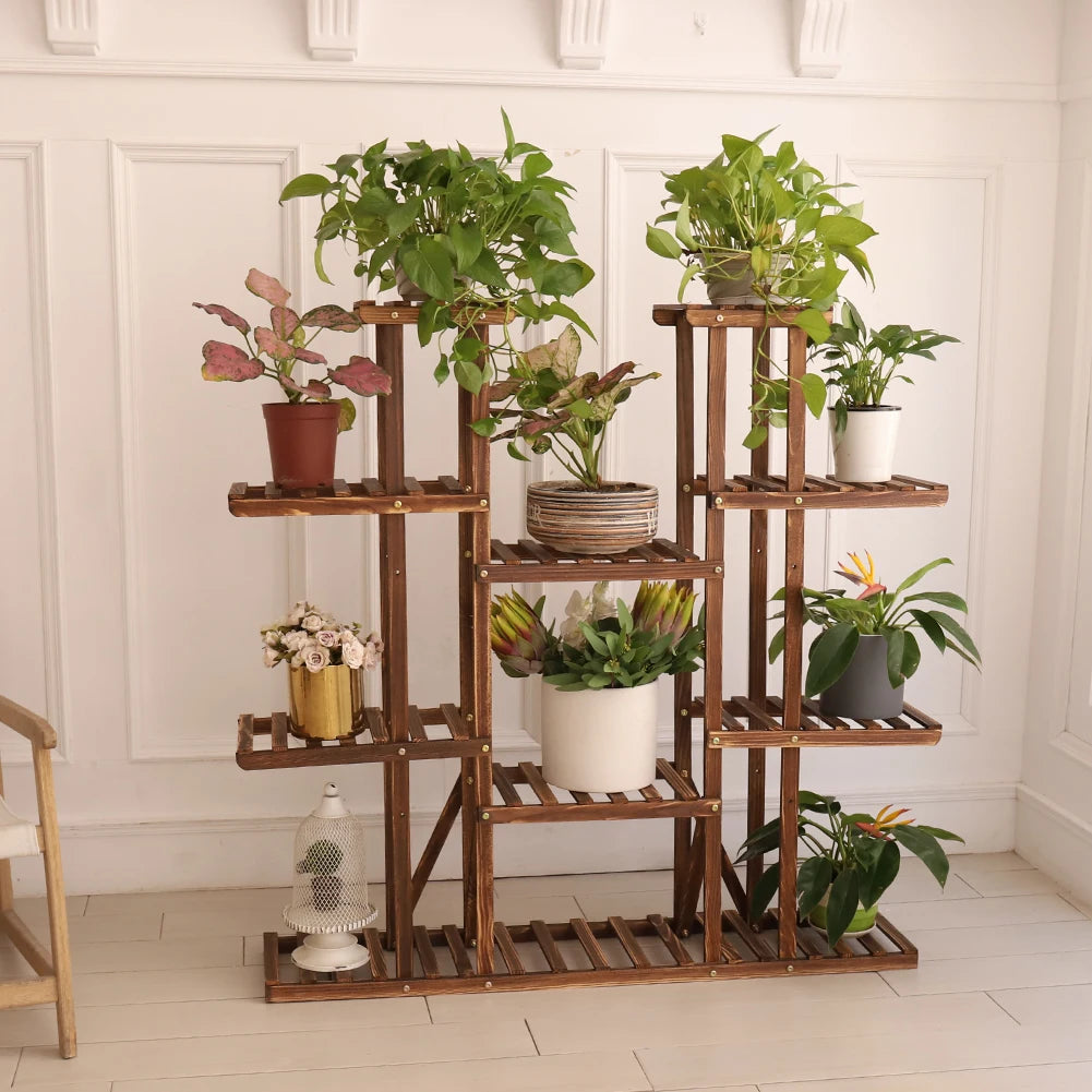 Elegant UNHO 46-Inch Multi-Tier Wooden Plant Stand - 16 Shelves for Indoor & Outdoor Display