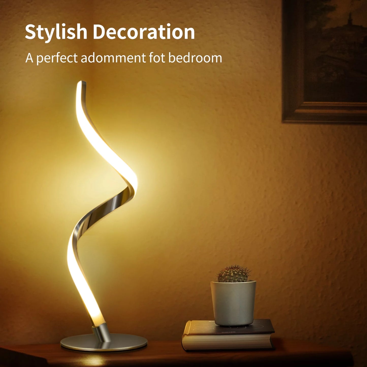 Modern Spiral Touch Control Table Lamp - Fully Dimmable Bedside Lighting in 3 Gorgeous Colors for Any Room