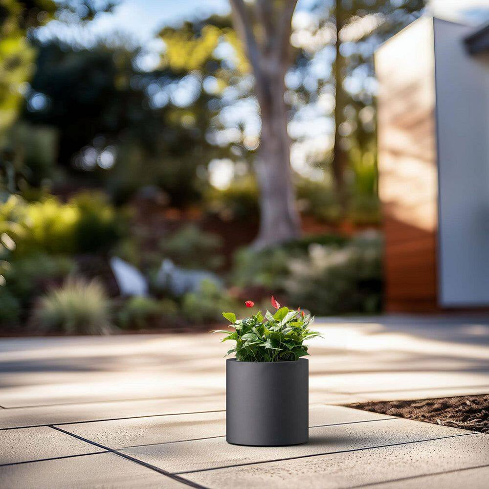 10 In. W X 10 In. H Charcoal Black Large Tall round Concrete Planter / Garden Plant Pot for Indoor and Outdoor
