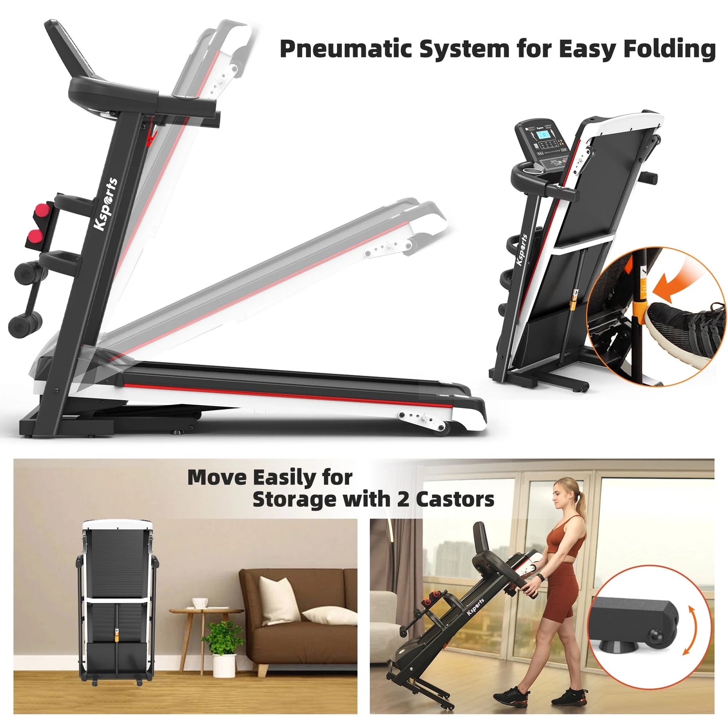 Elevate Your Home Workout: Electric Treadmill Bundle with Folding Rack, Exercise Mat, and Dumbbells in Sleek Black