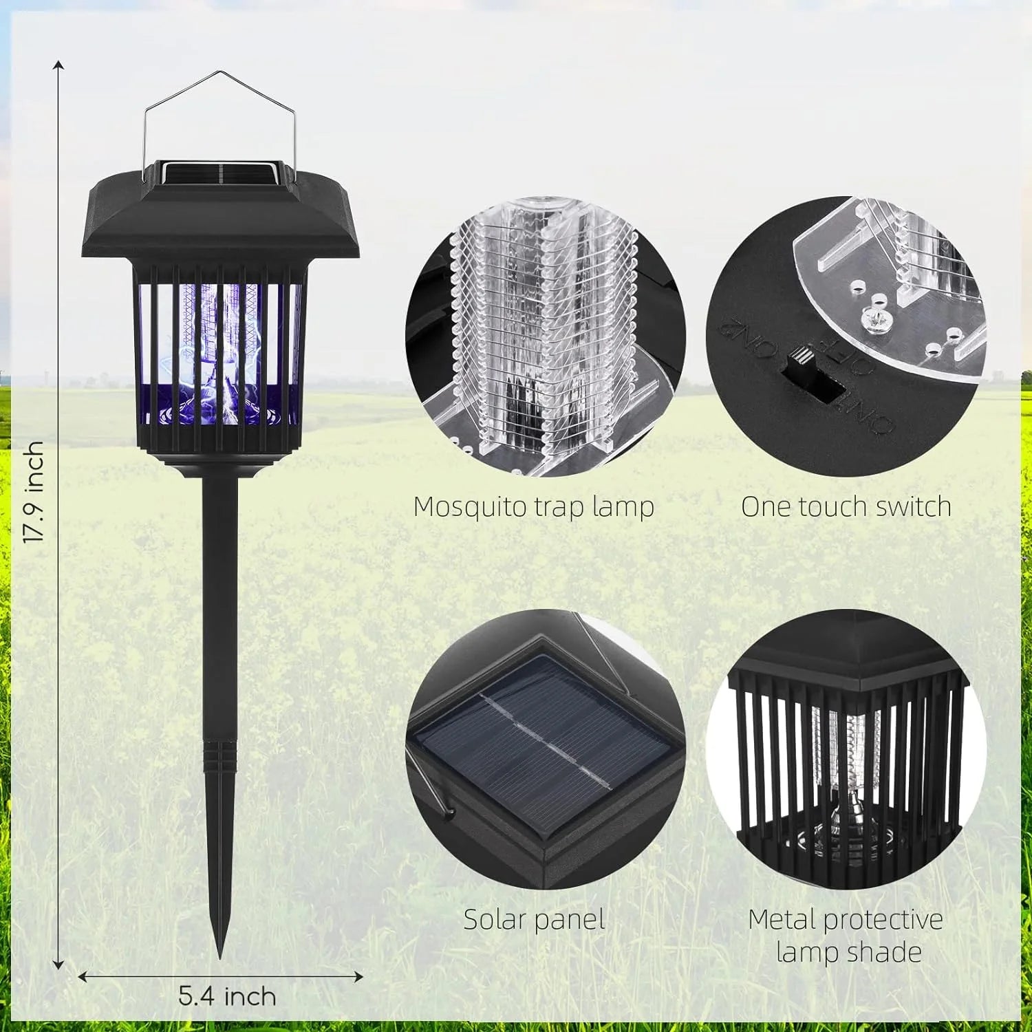 2 Pack Solar Bug Zapper Outdoor Solar Mosquito Zapper LED Mosquito Killer Light Lamp for Indoor and Garden Use