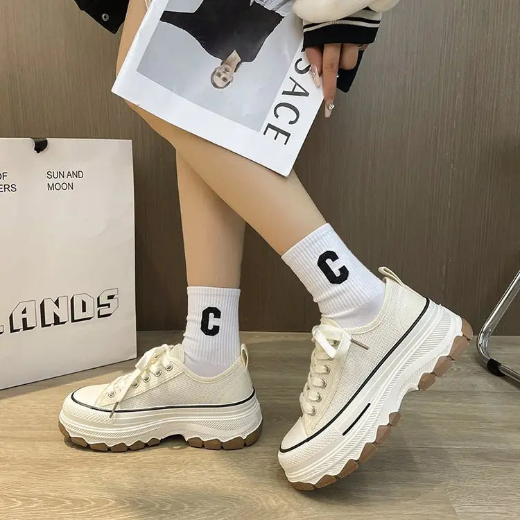 Women's Casual Lace Up Canvas Platform Sneakers