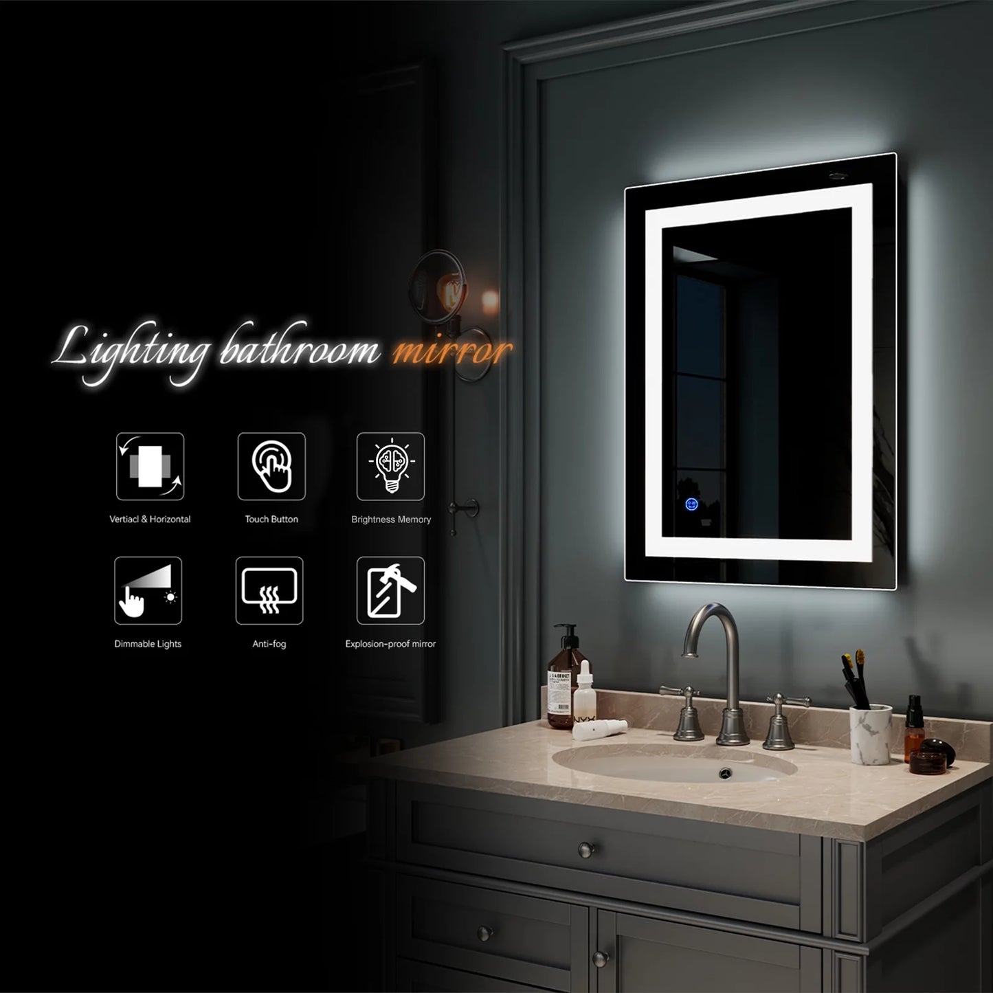 32"X24" LED Bathroom Wall Mirror - Anti-Fog & Waterproof Vertical Vanity Mirror for Stylish Spaces