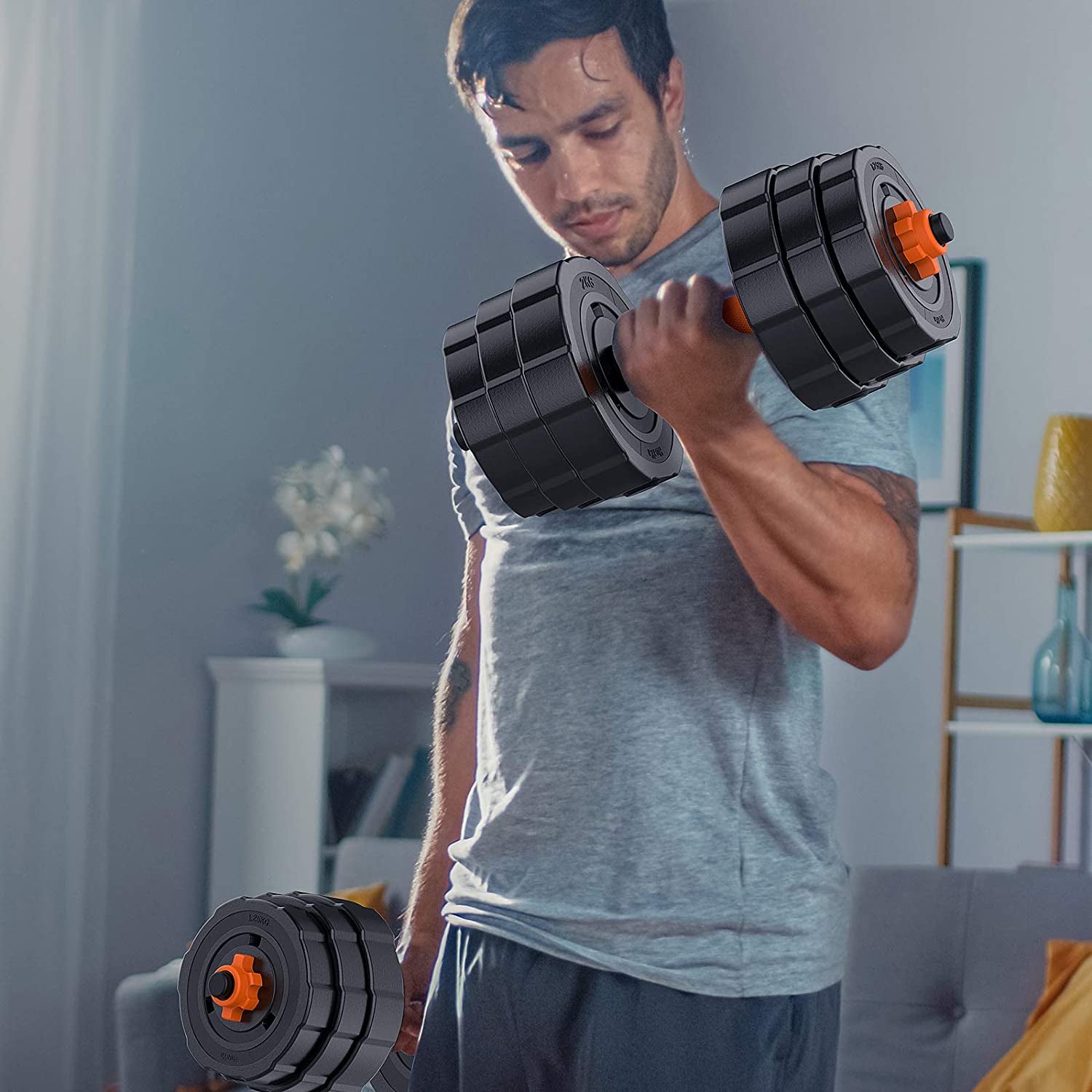 Versatile 44Lbs Adjustable Dumbbells Set - 2 in 1 Barbell & Dumbbells with Non-Slip Neoprene Grip for Home Gym Fitness Training, Perfect for Men & Women!