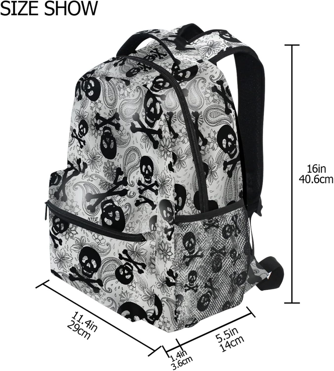Gothic Skull Black Backpack - Stylish College & Business Laptop Bag for Teens and Adults