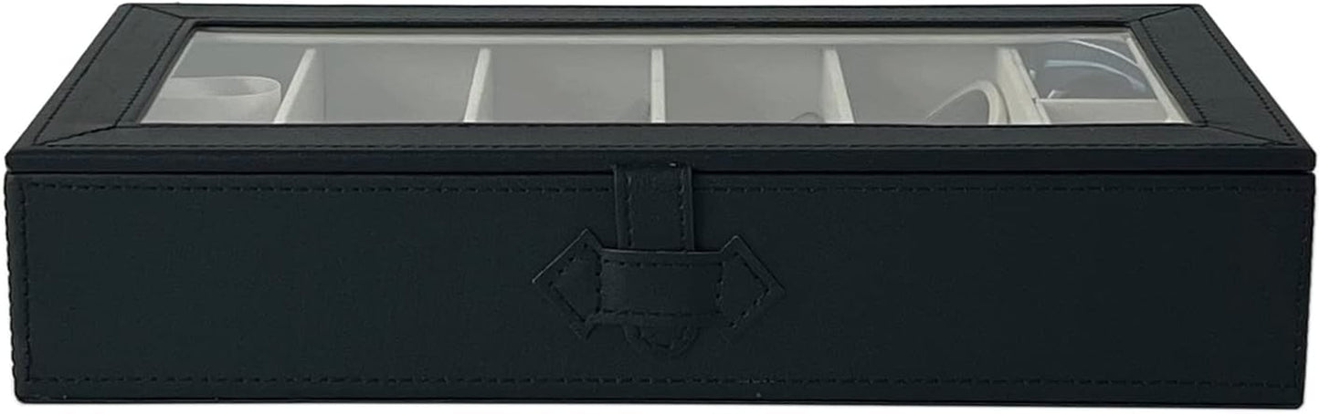 Stylish Black Sunglasses Organizer with 5 Slots for Eyewear and 2 Compartments for Accessories