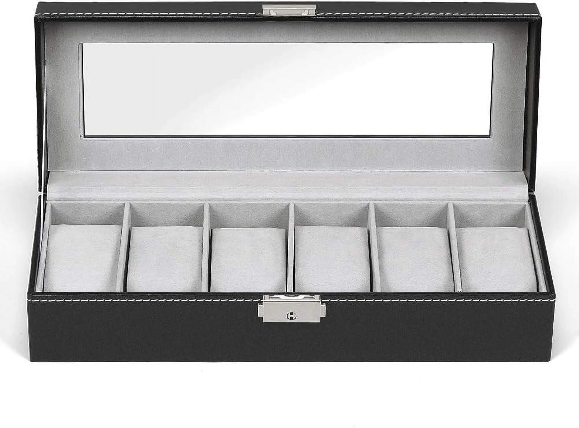 Luxurious 6-Slot Black Leather Watch Box Organizer - Perfect Display Storage for Men
