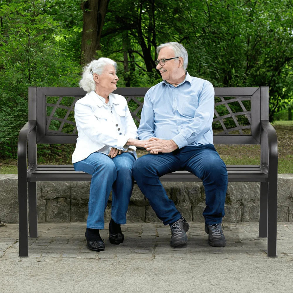 Garden Bench Patio Bench Outdoor Park Bench with Armrests, for Park Yard Deck Entryway, Black