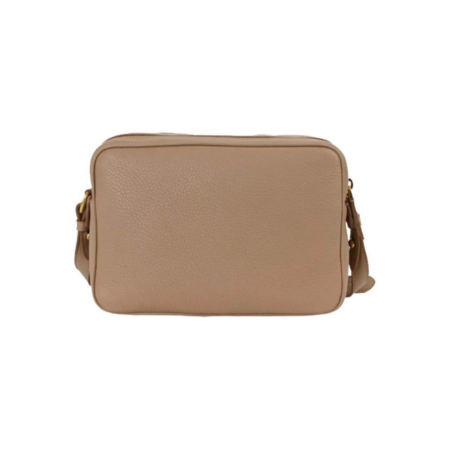Elegance Redefined: Beige Vitello Phenix Leather Double Zip Crossbody Bag - Model 1BH079