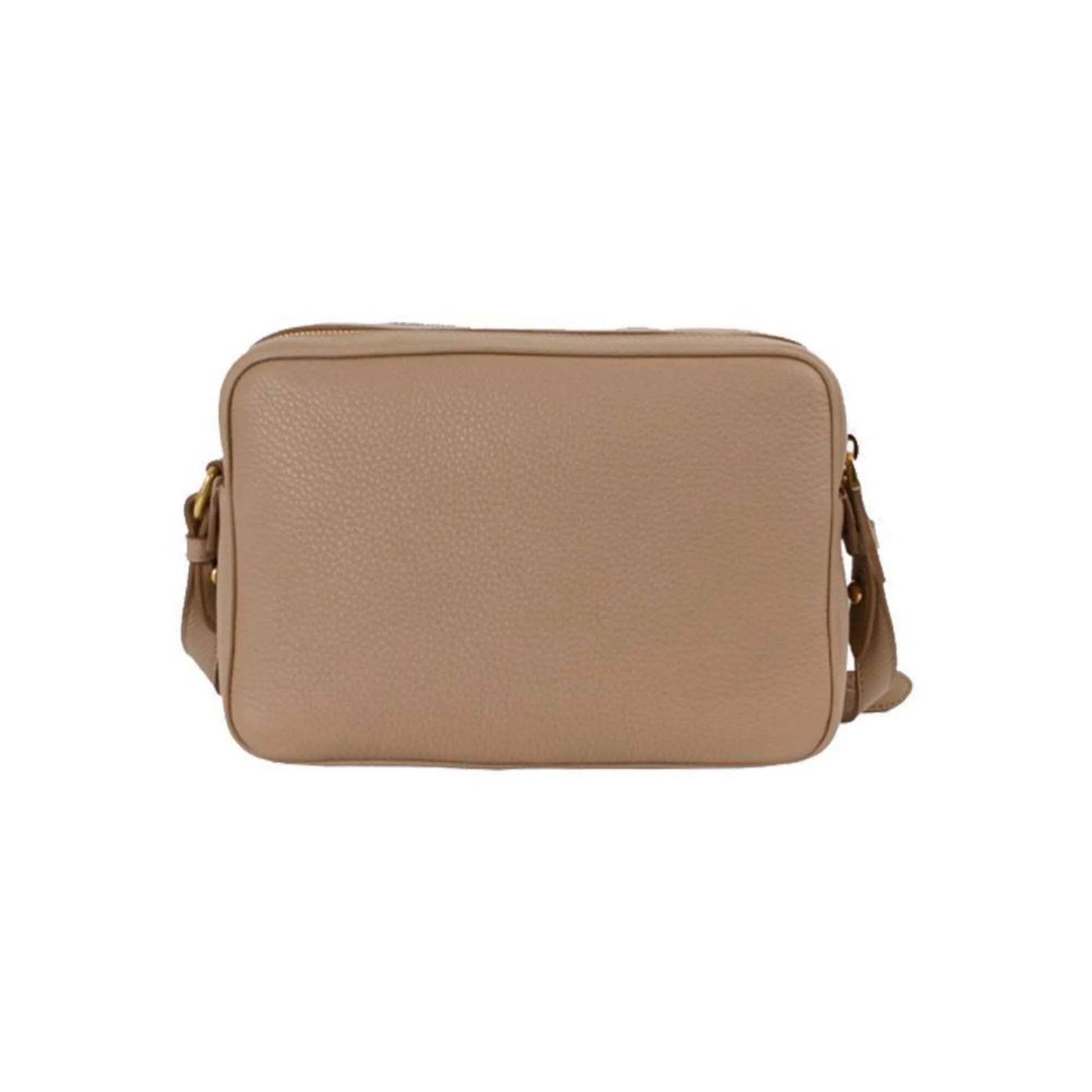 Elegance Redefined: Beige Vitello Phenix Leather Double Zip Crossbody Bag - Model 1BH079