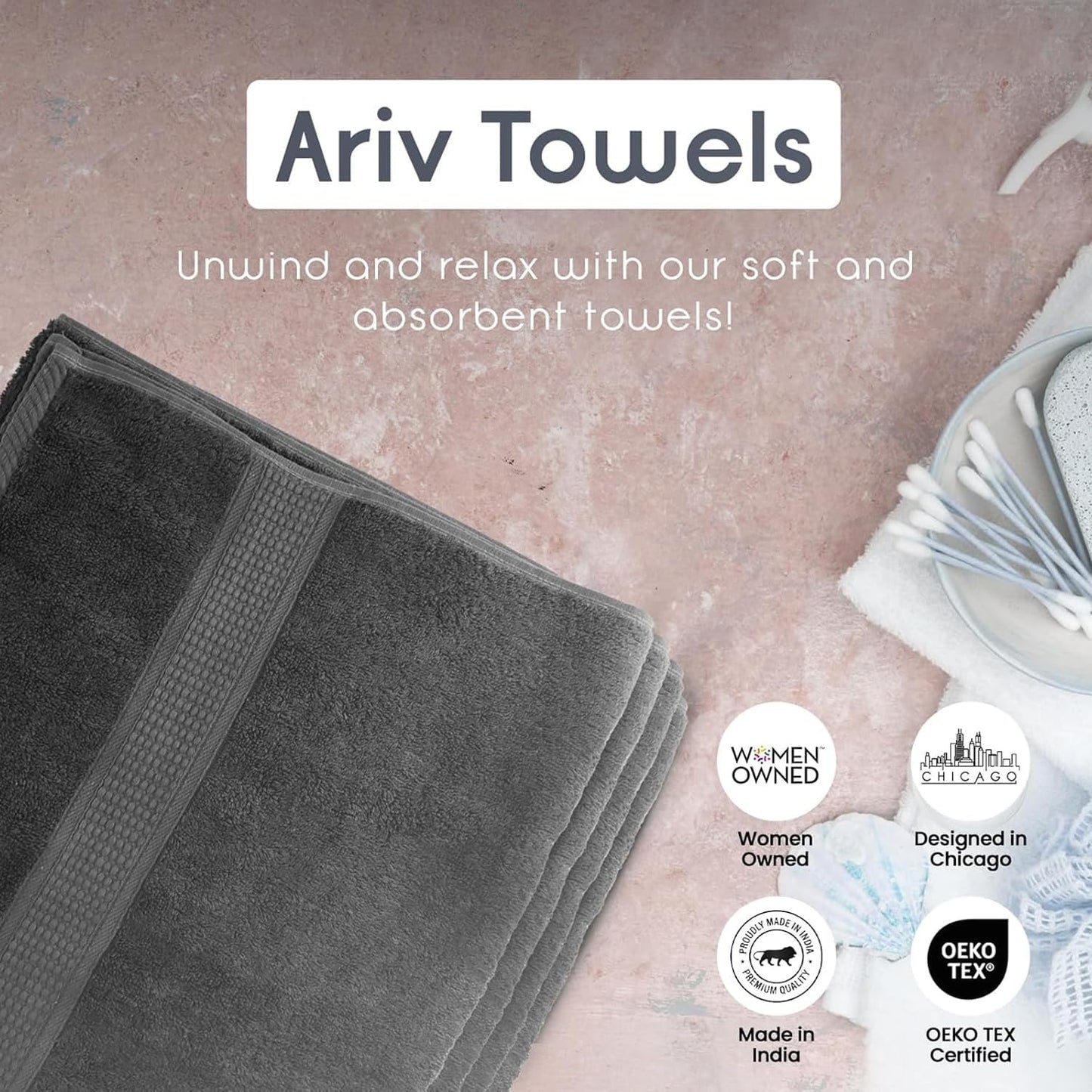 Luxurious Grey Bath Towel Set of 4 - 100% Cotton, Extra Soft & Highly Absorbent, Perfect for Home, Gym, Pool, and Spa - 30 x 52 Inches