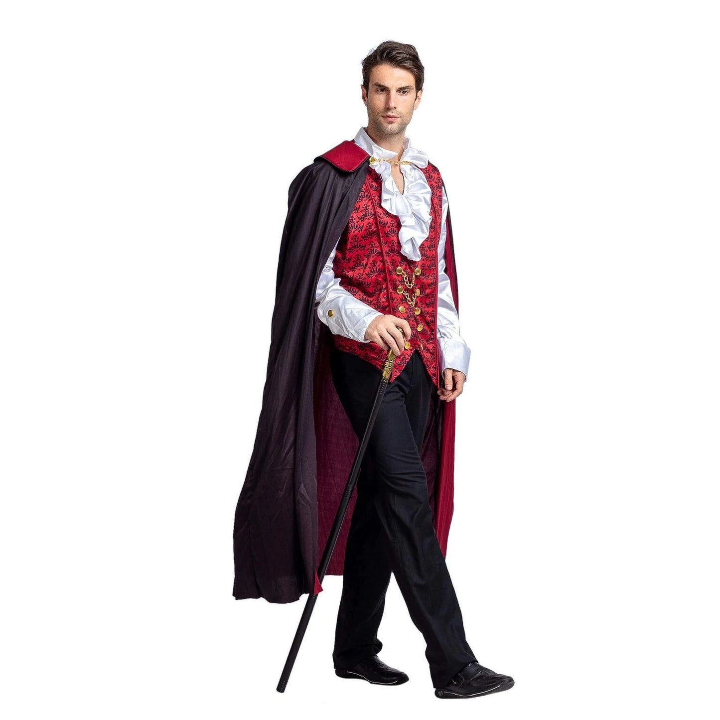 Transform into a Timeless Vampire: Adult Halloween Costume Set with Cape and Vest for Unforgettable Parties