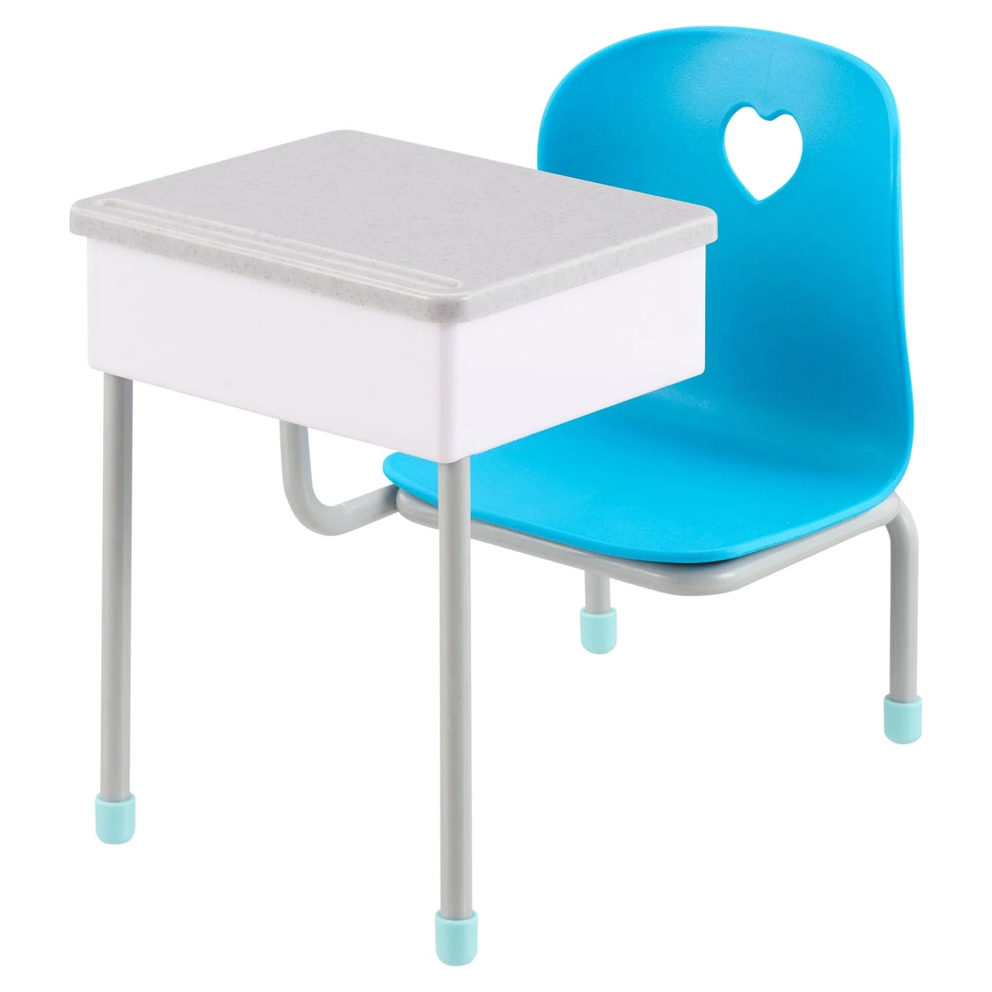 Plastic Student Desk with Blue Chair for 18 Inch Dolls Child 5+