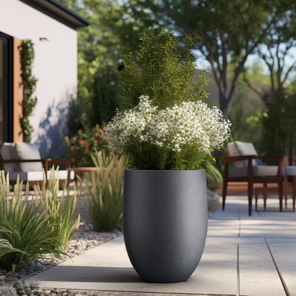 22"H Concrete Garden Flower Pots, Modern round Lightweight Planters with Drainage Hole for Outdoor/Indoor, Charcoal