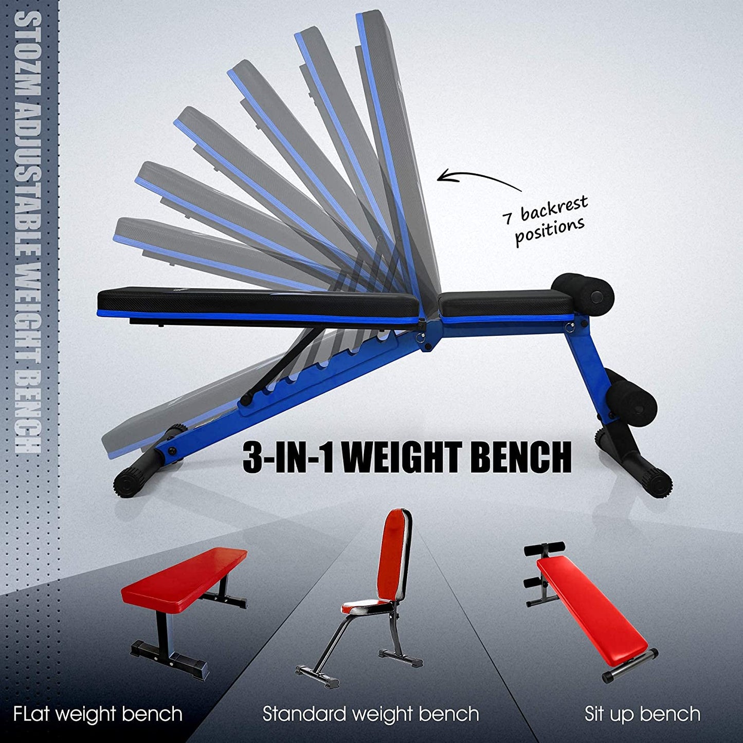 Versatile Adjustable Weight Bench - Foldable Multi-Purpose Flat/Incline/Decline Design for Home Gym (Cobalt)