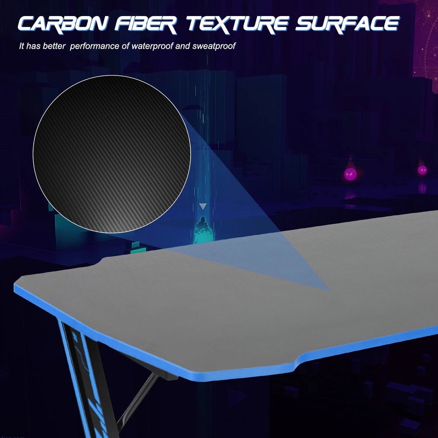 Elevate Your Gaming Experience with the Blue Portable Rectangular Gaming Desk Featuring Headphone Hook and Cup Holder