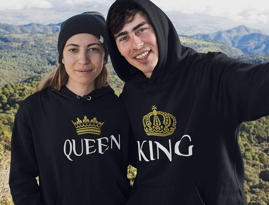 Matching King & Queen Couple Hoodies - Perfect Valentine's Day Gift for Him & Her - Black, Women Small/Men Medium