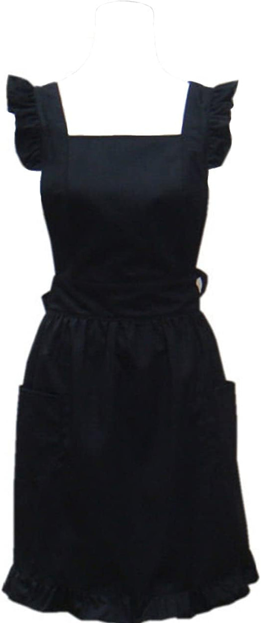 Charming Vintage Cotton Cooking Apron for Women - Stylish Black Apron with Pockets, Perfect Gift for Moms and Bakers