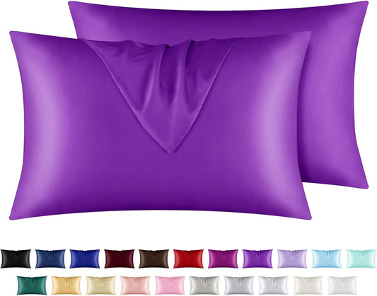 Satin Pillowcase for Hair and Skin, Silk Pillowcase2 Pack Standard Size with Envelop Closure, Gifts for Women Men(Purple, 20”X26”,2Pcs)