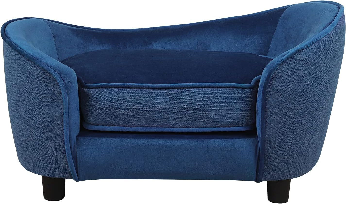 Luxurious Velvet & Linen Pet Sofa Bed with Removable Washable Cushion - Perfect for Small Dogs and Cats (Blue)