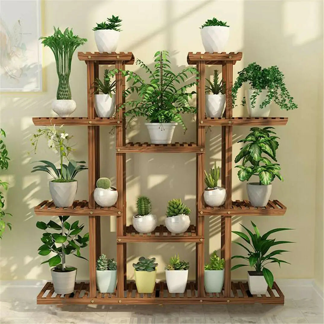 Elegant UNHO 46-Inch Multi-Tier Wooden Plant Stand - 16 Shelves for Indoor & Outdoor Display