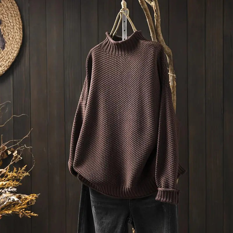 Ease & Elegance - Women's Loose Mock Neck Sweater