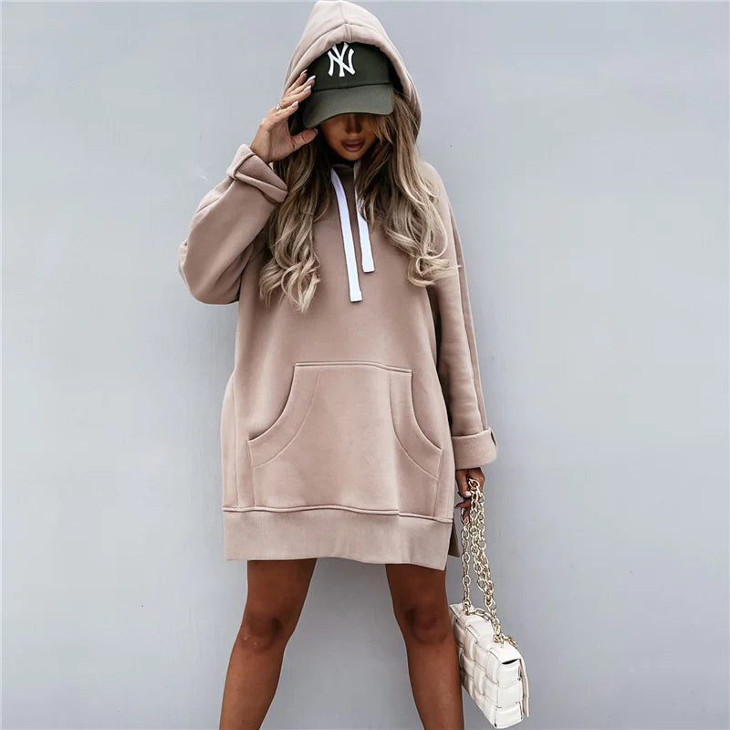 Oversized Hoodie Side Slit - Beige