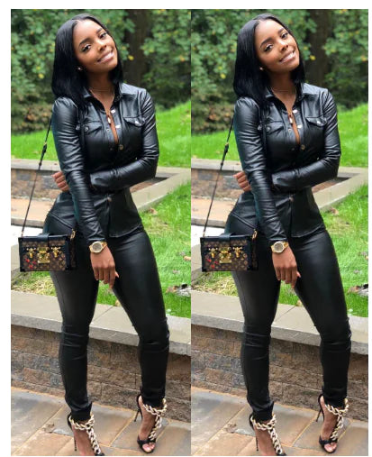 Women's Leather Cardigan Sports Set