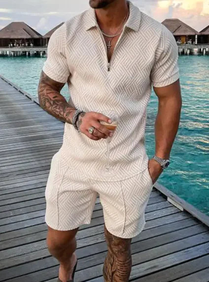 Men's 3D Geometric Zip Shirt Set