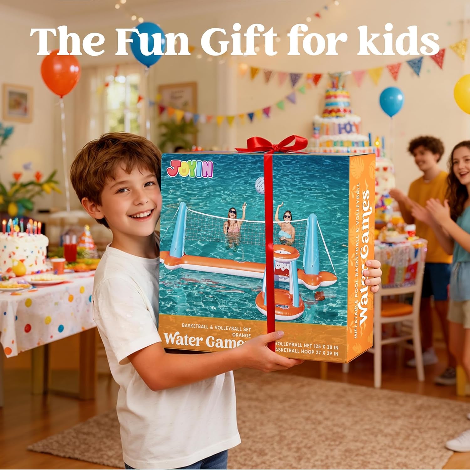 Ultimate XL Inflatable Pool Float Set - 125" Volleyball Net & Basketball Hoops for Endless Summer Fun!