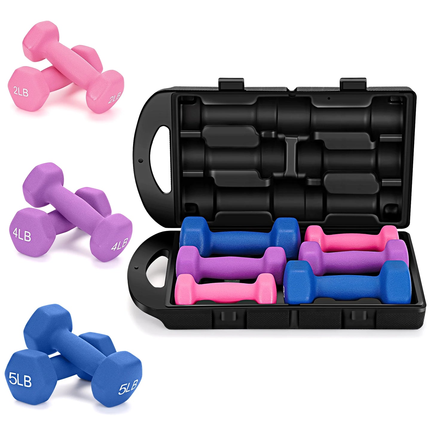 22 Lb Neoprene Dumbbell Set with Storage Box - Anti-Slip Hex Dumbbells for Strength & Resistance Training